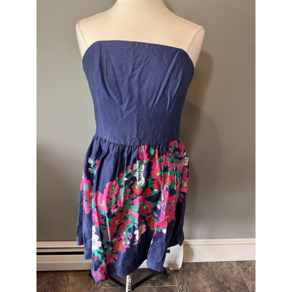 Lilly Pulitzer Lottie Navy Cherry Floral Strapless Dress size‎ 10 EUC